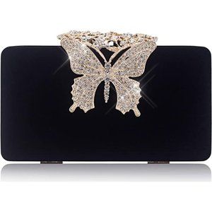 NEW Sparkling Bling Crystal Rhinestone Clutch Butterfly Purse: Silver Go…
